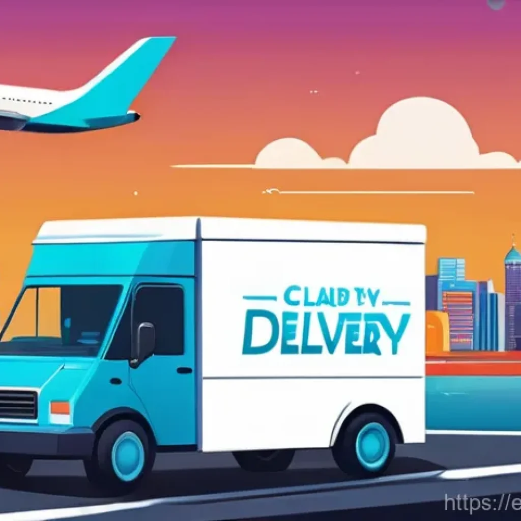 국제물류와 전자상거래의 관계 - **Prompt:** A vibrant, dynamic illustration showcasing the global journey of an e-commerce package. ...