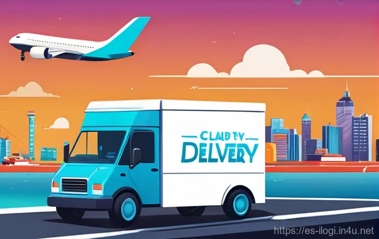 국제물류와 전자상거래의 관계 - **Prompt:** A vibrant, dynamic illustration showcasing the global journey of an e-commerce package. ...