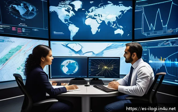 국제물류사 자격증 취득 필수 과목 분석 - A modern international logistics hub scene showing a diverse team of professionals collaborating aro...