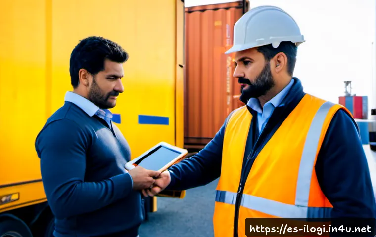 국제물류사가 알아야 할 세관 절차 - Photorealistic international freight customs inspection at a modern Spanish seaport, a customs offic...