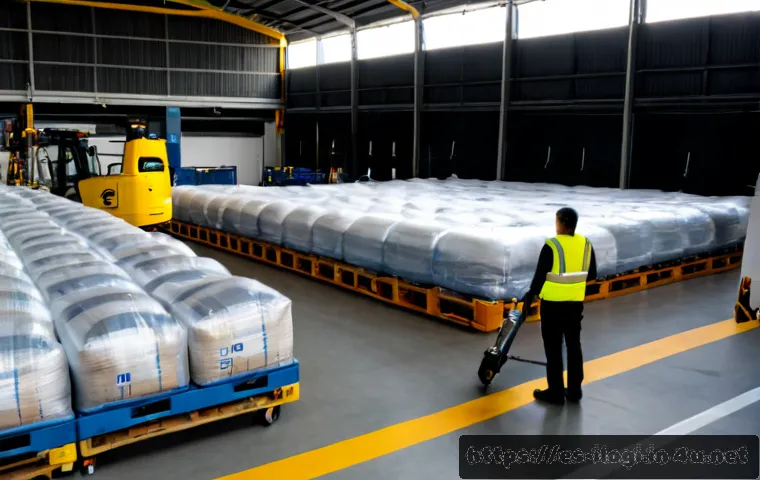 국제물류사가 알아야 할 항공 화물 기본 - Photorealistic wide-angle scene inside a modern international air cargo terminal in Madrid, Spain, s...